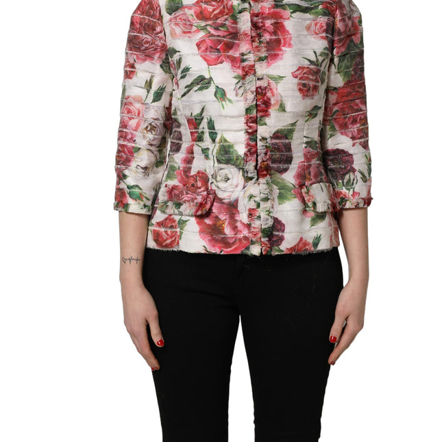 Dolce & Gabbana Multicolor Peony Print Polyester Coat Jacket