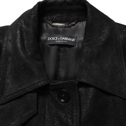 Dolce & Gabbana Black Belted Sheepskin Trench Coat Jacket