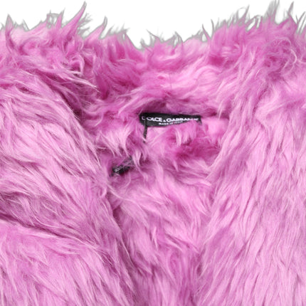 Dolce & Gabbana Pink Plush Faux Fur Gold Leather Coat Jacket