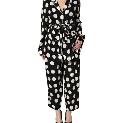 Dolce & Gabbana Black White Polka Dot Pajama 2 Piece Set Sleepwear