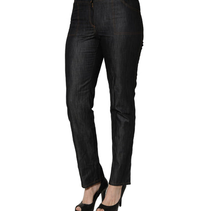 BENCIVENGA Black Cotton Mid Waist Skinny Denim Trouser Jeans