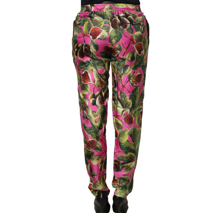 Dolce & Gabbana Fuchsia Fig Fruit Leaf Tapered Trouser Pants