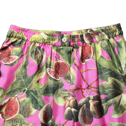 Dolce & Gabbana Fuchsia Fig Fruit Leaf Tapered Trouser Pants
