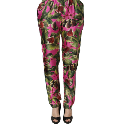 Dolce & Gabbana Fuchsia Fig Fruit Leaf Tapered Trouser Pants