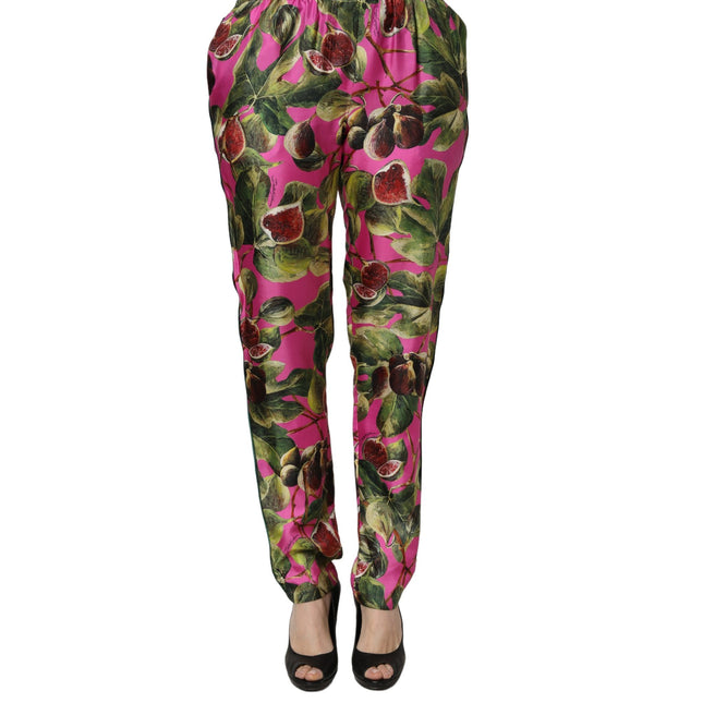 Dolce & Gabbana Fuchsia Fig Fruit Leaf Tapered Trouser Pants