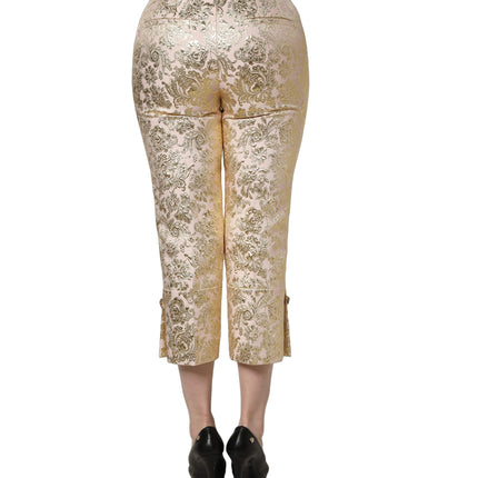 Dolce & Gabbana Gold Jacquard Floral Lamé Crop Trouser Pants