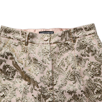 Dolce & Gabbana Gold Jacquard Floral Lamé Crop Trouser Pants