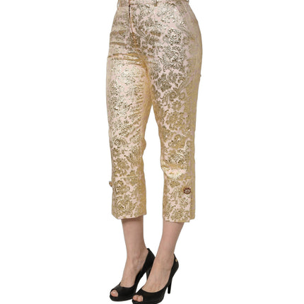 Dolce & Gabbana Gold Jacquard Floral Lamé Crop Trouser Pants