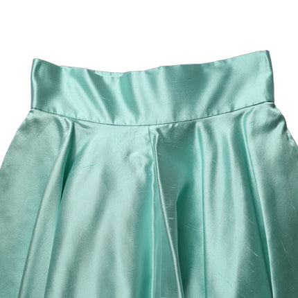 Dolce & Gabbana Green Satin High-Waisted Pleated A-line Midi Skirt