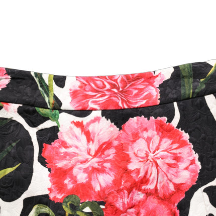 Dolce & Gabbana Black Pink Carnation Floral Print Jacquard Mini Skirt