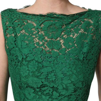 Dolce & Gabbana Green Floral Lace Cotton Sleeveless Midi Dress