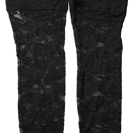 Dolce & Gabbana Black Floral Lace Thigh High Stockings Socks