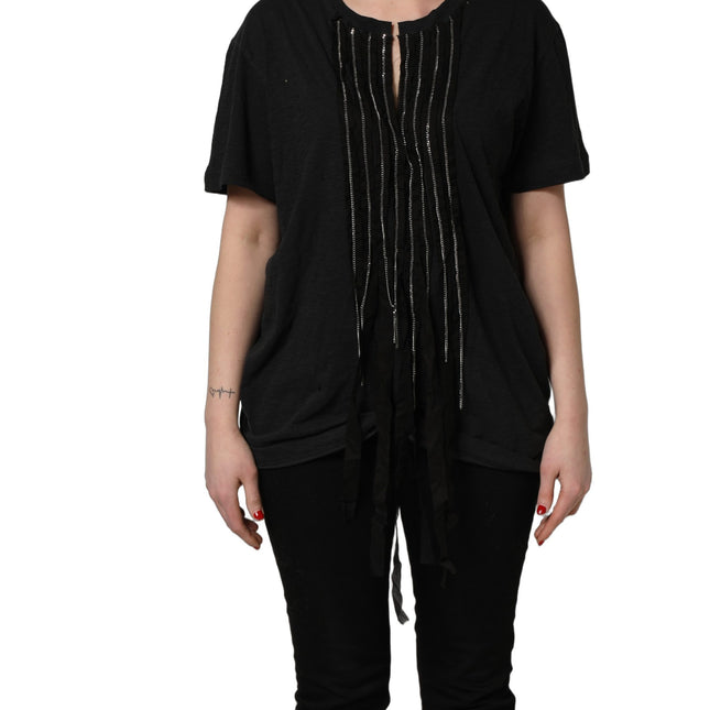 Dsquared² Black Chain Embellished Cotton Short Sleeve T-shirt