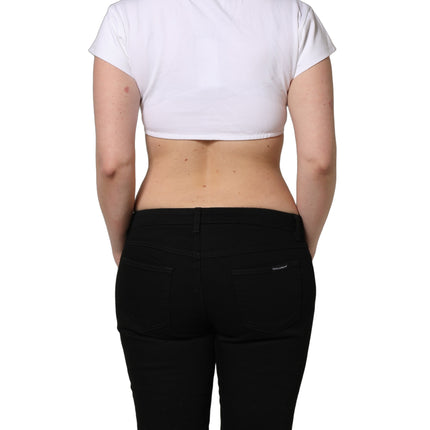 Dolce & Gabbana White Bustier Short Sleeve CrewNeck Cropped Top