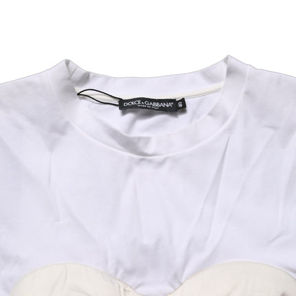 Dolce & Gabbana White Bustier Short Sleeve CrewNeck Cropped Top