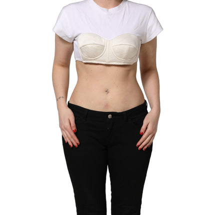 Dolce & Gabbana White Bustier Short Sleeve CrewNeck Cropped Top