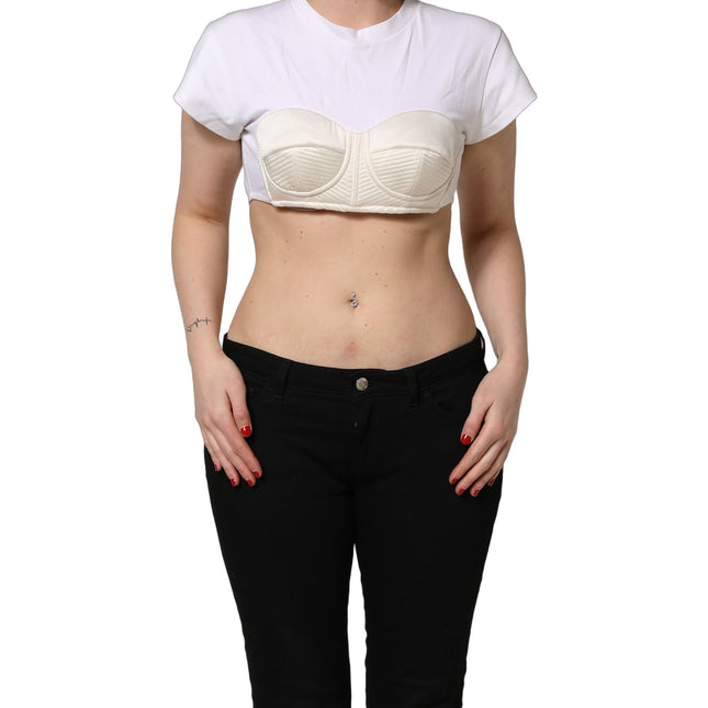 Dolce & Gabbana White Bustier Short Sleeve CrewNeck Cropped Top