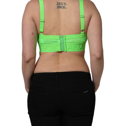 Dolce & Gabbana Neon Green Soft Cup Logo-Trim Bra Cropped Top