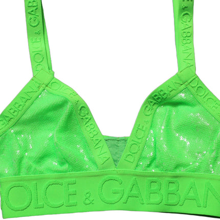 Dolce & Gabbana Neon Green Soft Cup Logo-Trim Bra Cropped Top