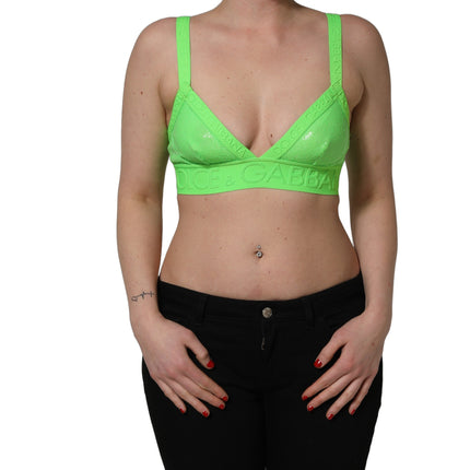 Dolce & Gabbana Neon Green Soft Cup Logo-Trim Bra Cropped Top