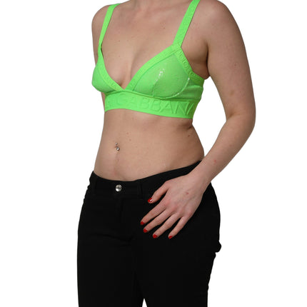 Dolce & Gabbana Neon Green Soft Cup Logo-Trim Bra Cropped Top