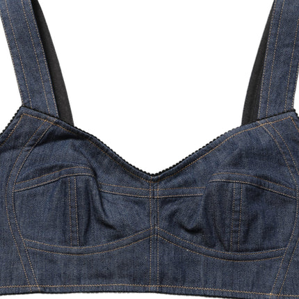 Dolce & Gabbana Black Denim Corset Bralette Cotton Cropped Top