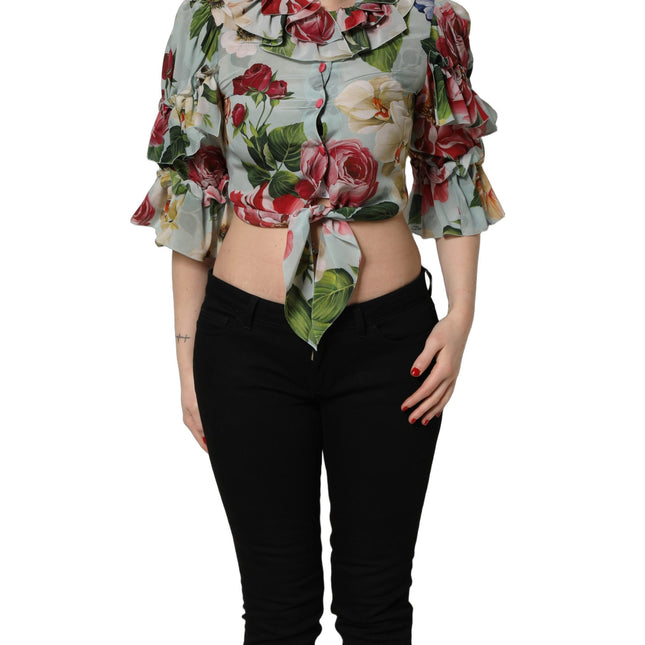 Dolce & Gabbana Multicolor Floral Silk Cropped Shirt Top