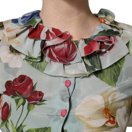 Dolce & Gabbana Multicolor Floral Silk Cropped Shirt Top