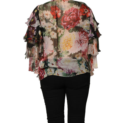 Dolce & Gabbana Multicolor Floral Tie-Neck Silk Chiffon Blouse Top