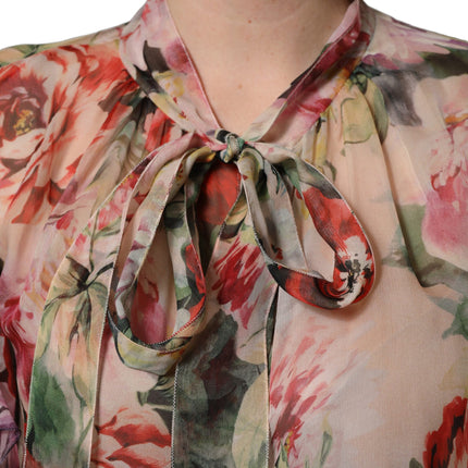Dolce & Gabbana Multicolor Floral Tie-Neck Silk Chiffon Blouse Top