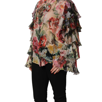 Dolce & Gabbana Multicolor Floral Tie-Neck Silk Chiffon Blouse Top