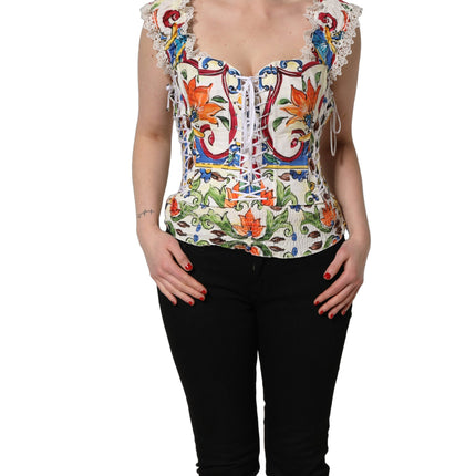 Dolce & Gabbana Multicolor Majolica Corset Sleeveless Top