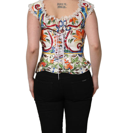 Dolce & Gabbana Multicolor Majolica Corset Sleeveless Top