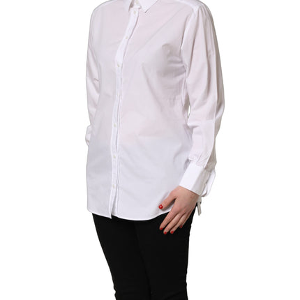 Dolce & Gabbana White Cotton Long Sleeve Button-Up Shirt Top
