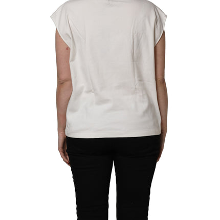 Dolce & Gabbana White Cotton Graphic Sleeveless Tank Top