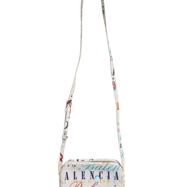 Balenciaga White Graffiti Print Leather Mini City Handbag