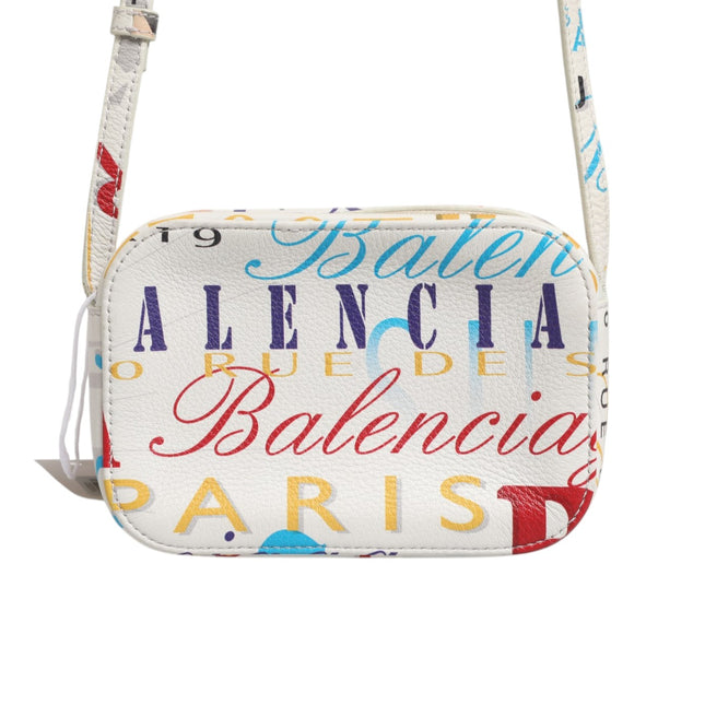 Balenciaga White Graffiti Print Leather Mini City Handbag