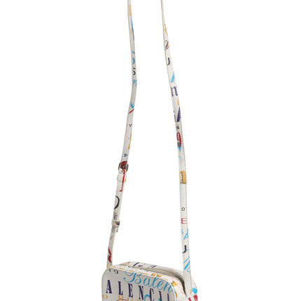 Balenciaga White Graffiti Print Leather Mini City Handbag