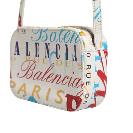 Balenciaga White Graffiti Print Leather Mini City Handbag