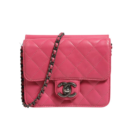 Chanel Pink Quilted Lambskin Leather Classic Square Mini Flap Bag
