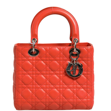 Christian Dior Orange Cannage Lambskin Leather Lady Dior Bag