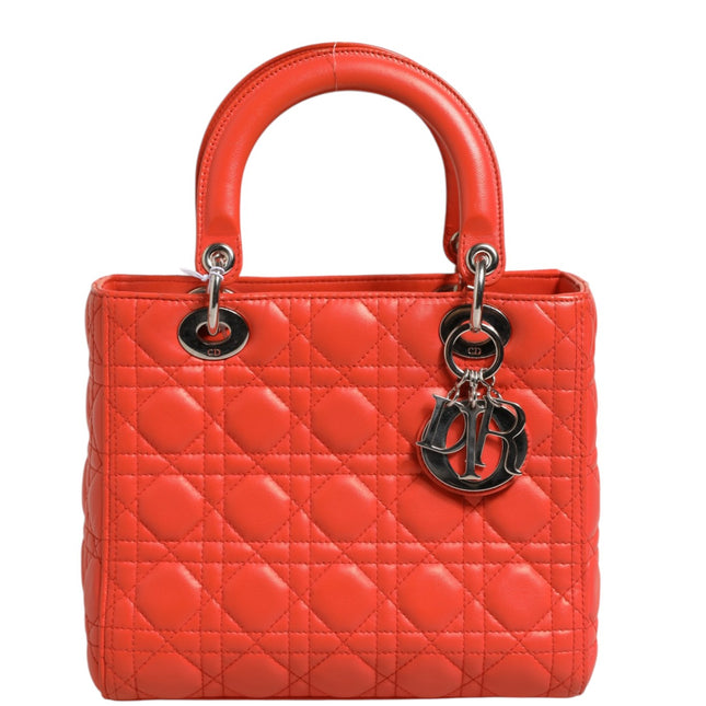 Christian Dior Orange Cannage Lambskin Leather Lady Dior Bag