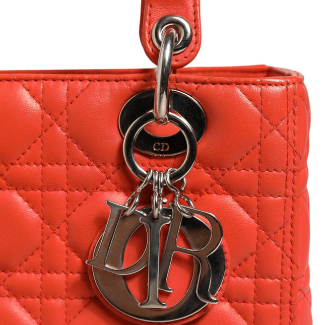 Christian Dior Orange Cannage Lambskin Leather Lady Dior Bag