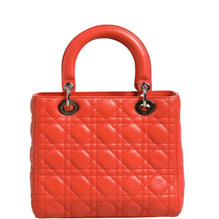 Christian Dior Orange Cannage Lambskin Leather Lady Dior Bag