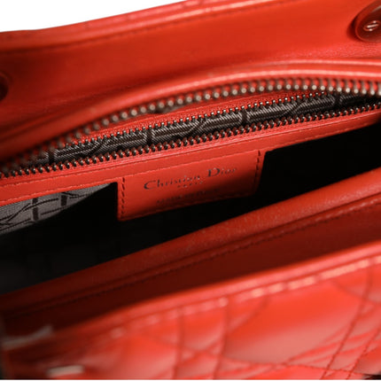 Christian Dior Orange Cannage Lambskin Leather Lady Dior Bag