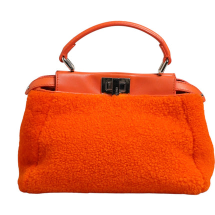 Fendi Orange Leather and Shearling Mini Peekaboo Top Handle Bag