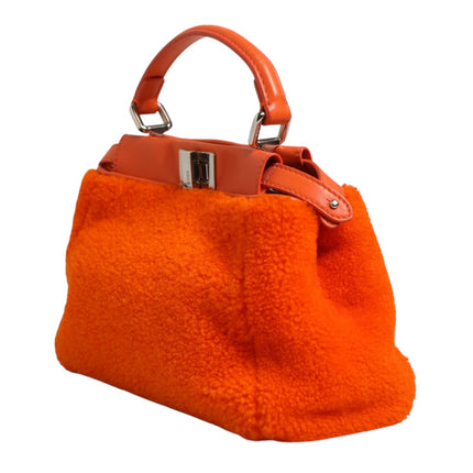 Fendi Orange Leather and Shearling Mini Peekaboo Top Handle Bag