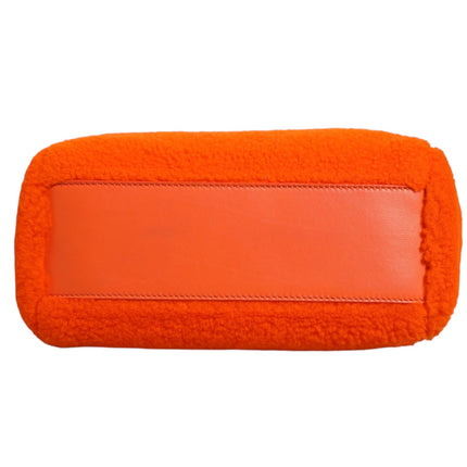 Fendi Orange Leather and Shearling Mini Peekaboo Top Handle Bag