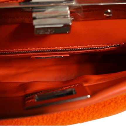 Fendi Orange Leather and Shearling Mini Peekaboo Top Handle Bag