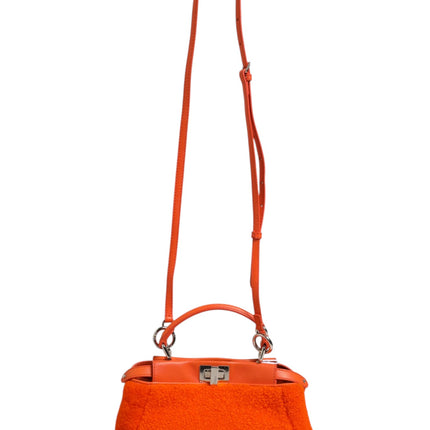 Fendi Orange Leather and Shearling Mini Peekaboo Top Handle Bag
